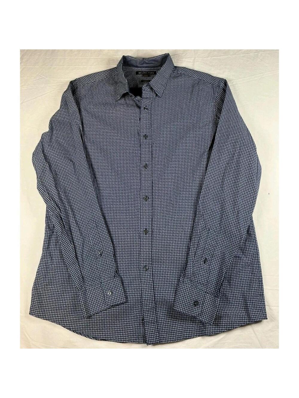 Michael Kors Mens Classic Fit Long Sleeve Paisley Button Down Shirt Blue Size L